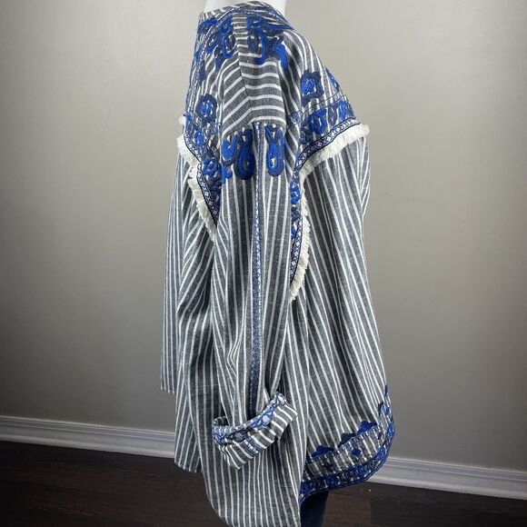 Velzera Boho Floral Embroidery Striped Open Jacket Top Oversized Bohemian - Picture 5 of 11